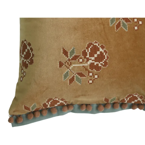 Floral Textured Velvet Lumbar Decorative Cushion Cover