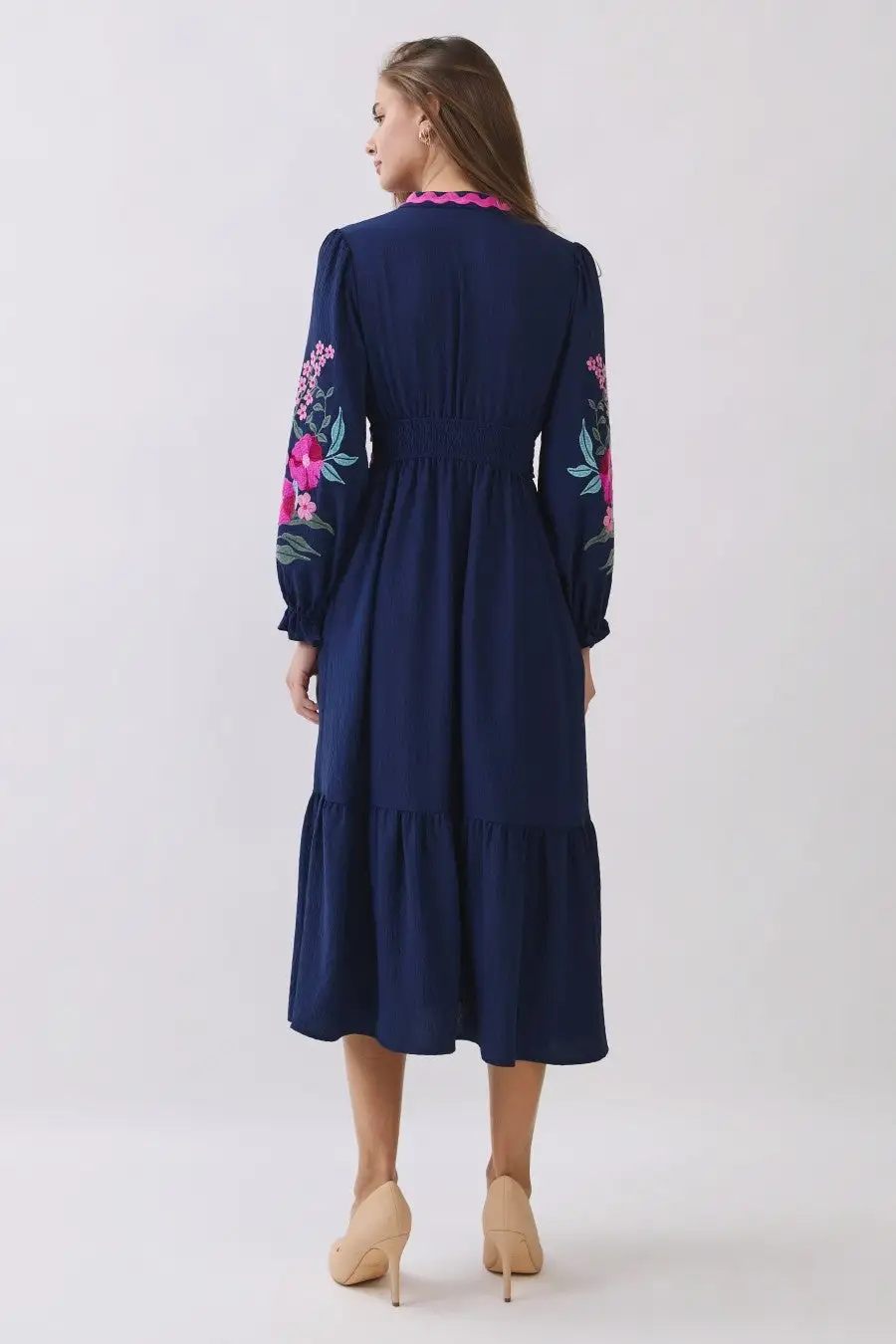 Floral Embroidered Tiered Ruffle Detail Dress