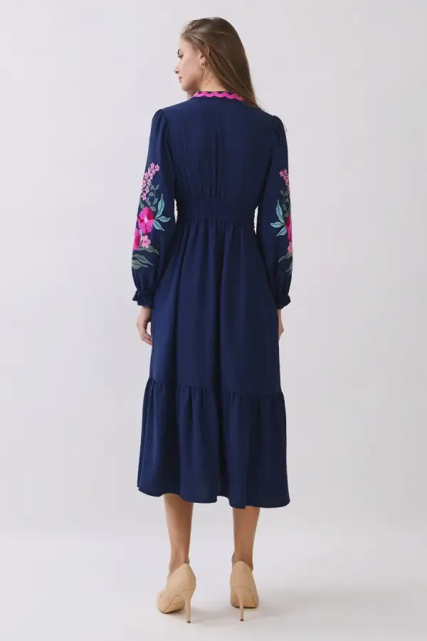Floral Embroidered Tiered Ruffle Detail Dress