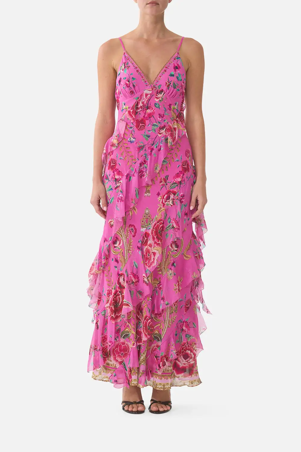 Asymmetrical Ruffle Slip Dress