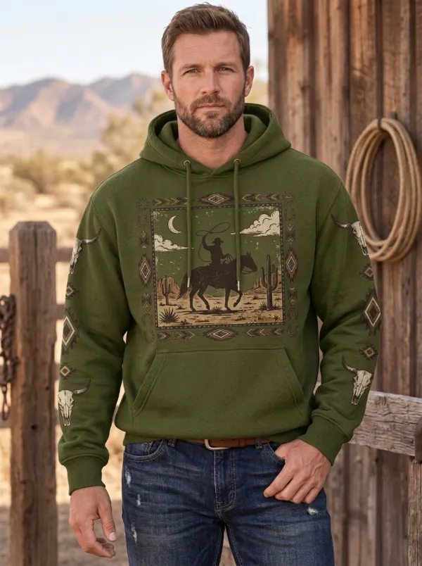 Men's Desert Inspired Western Cowboy Horse Desert Graphic Hoodie