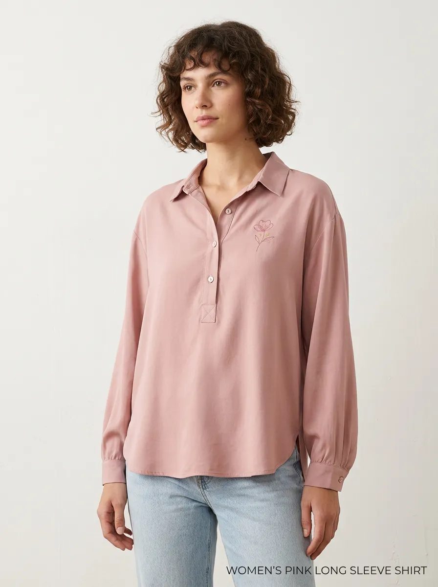 Women's Minimalist Floral Line Art Printed Long Sleeve Shirt