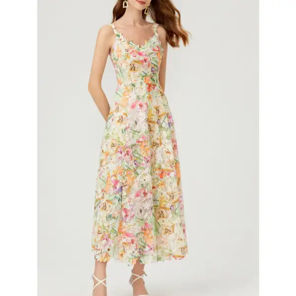 Lace Sleeveless V-Neck Midi Dress