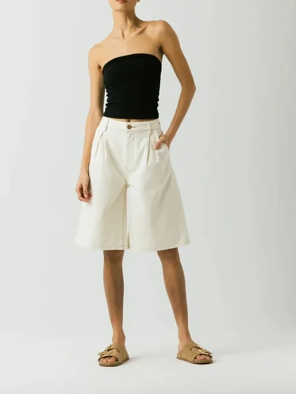 Pleated Denim Belt Loop Shorts