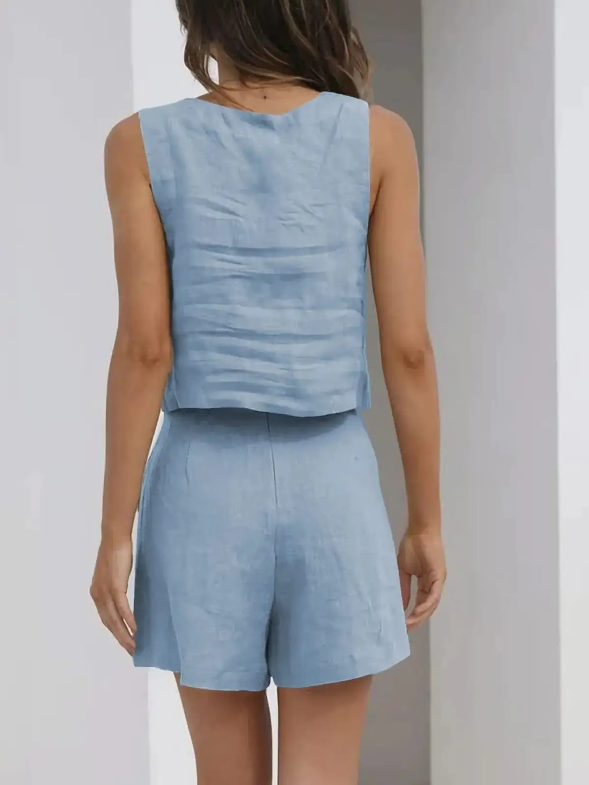 Square-Neck Shorts Matching Set
