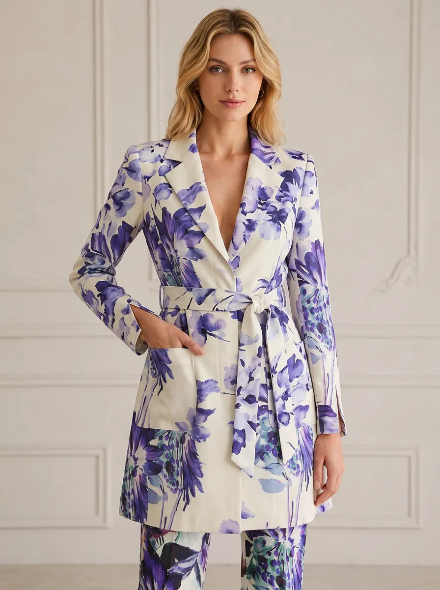 Women's Floral Lover Purple Watercolor Printed Blazer Jacket