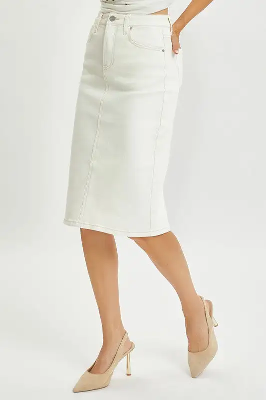 Signature High Rise Back Slit Midi Skirt