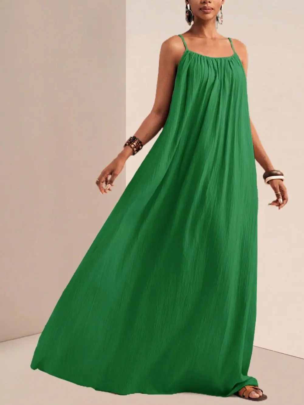 Ruched Spaghetti-Strap Maxi Dress