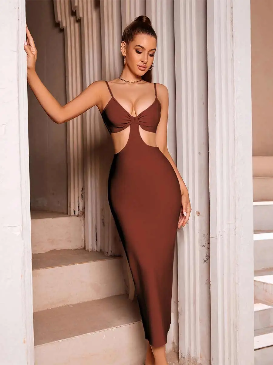Cecilia Solid Color Waist Revealing Midi Dress