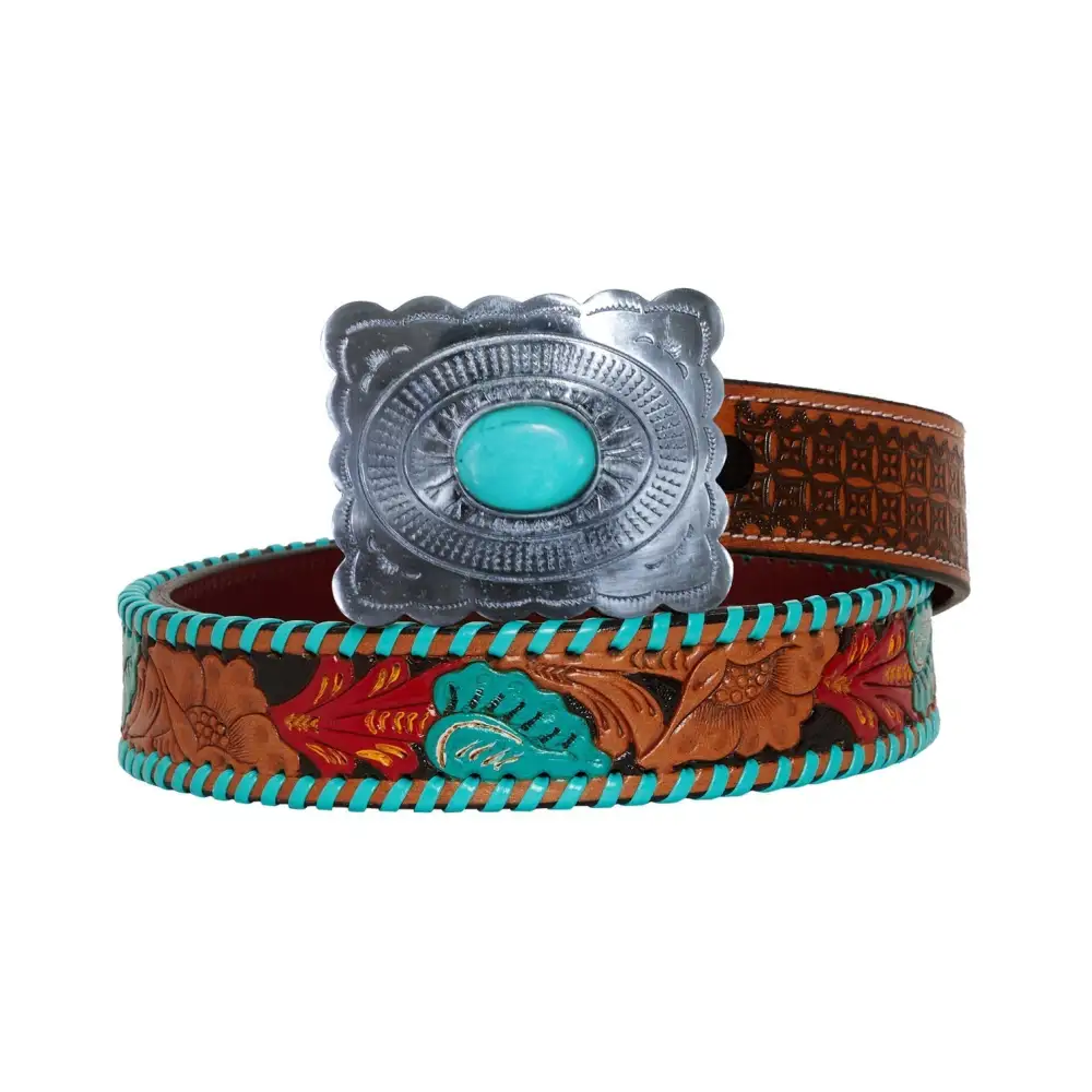 Women's Floral Stone Accent Leather Belt