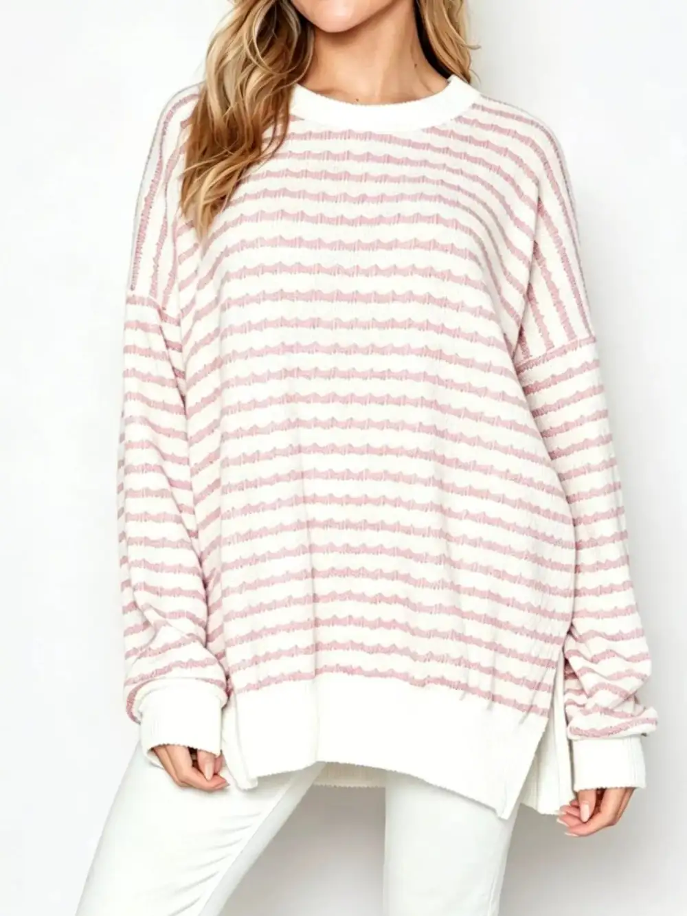 Crew Neck Striped Oversized Sweatshirt