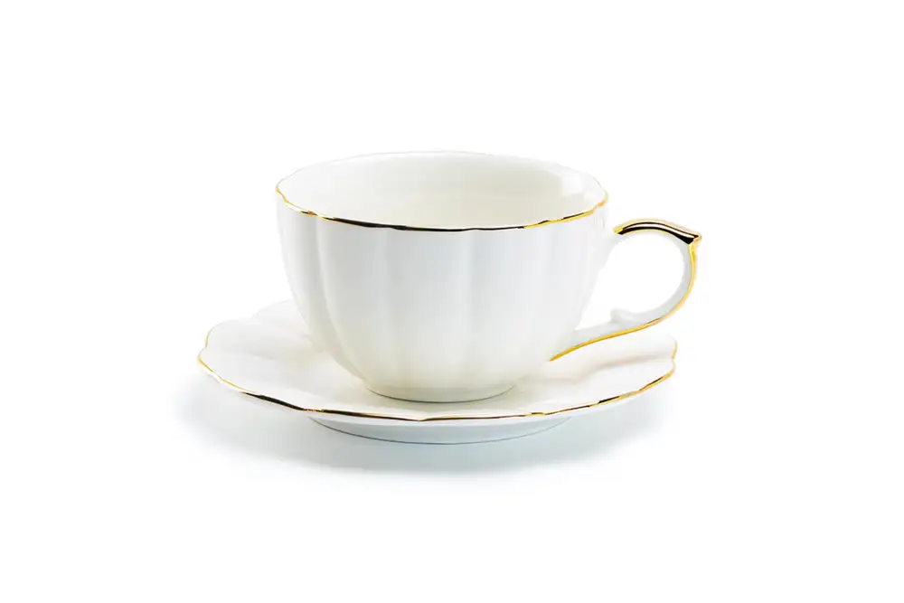Classic Metallic Scalloped Porcelain Tea Cup And Saucer