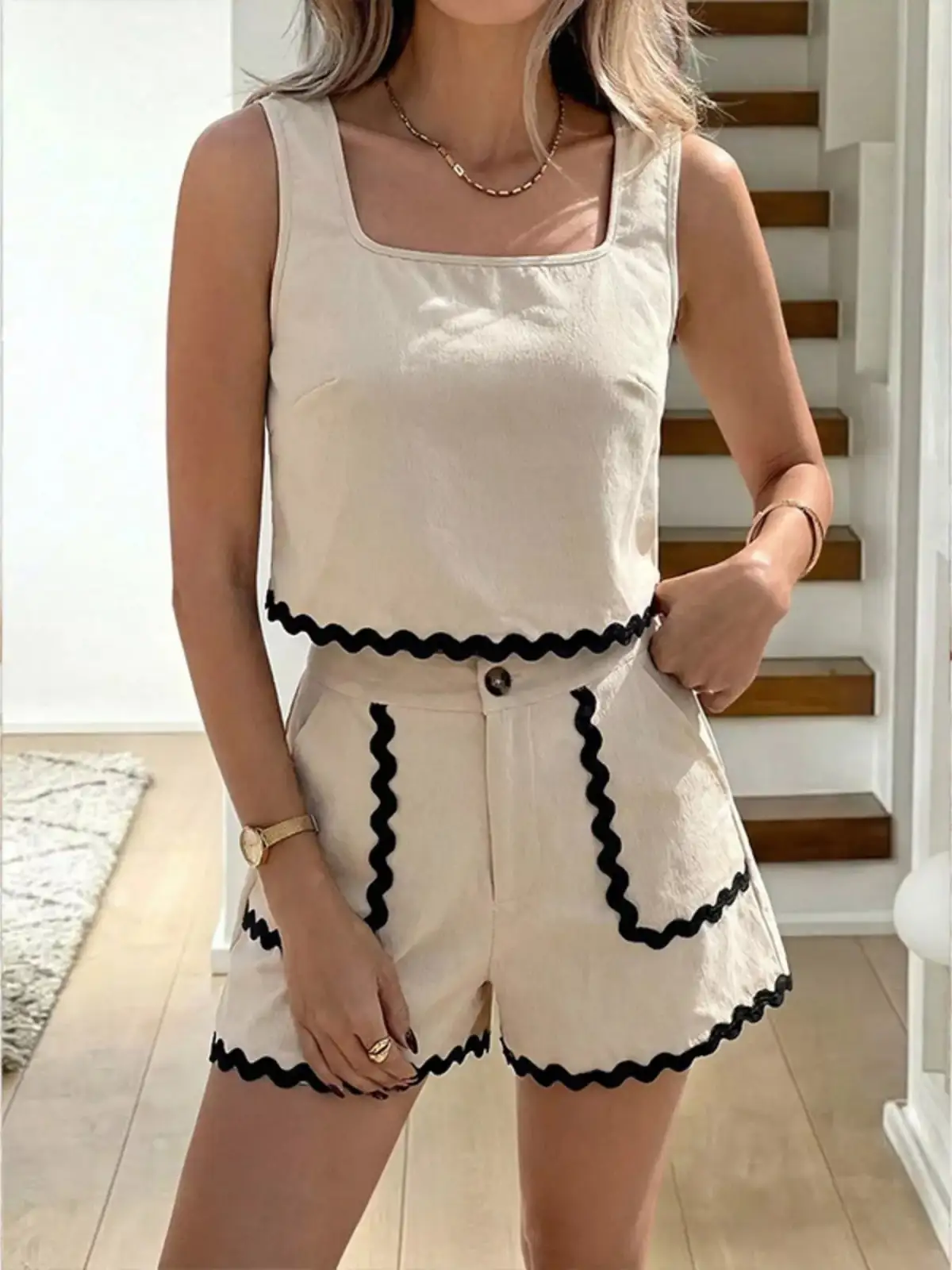 Scalloped-Trim Shorts Matching Set