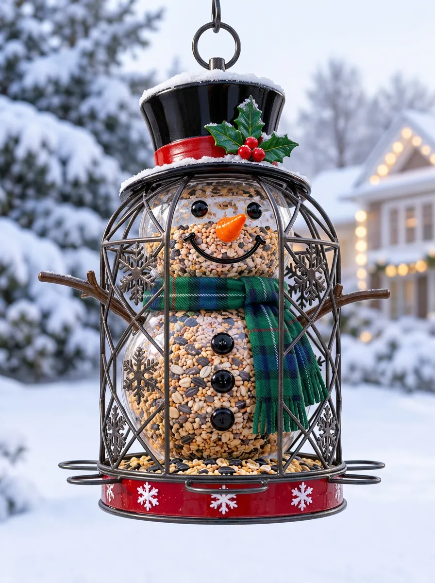 Snowman Shaped Christmas Bird Feeder