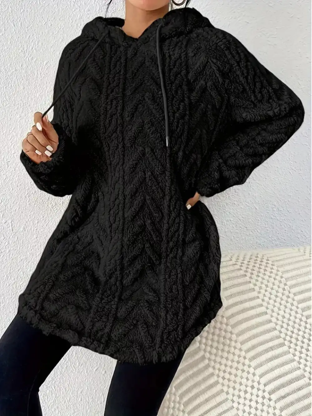 Drawstring Textured Fleece Hoodie