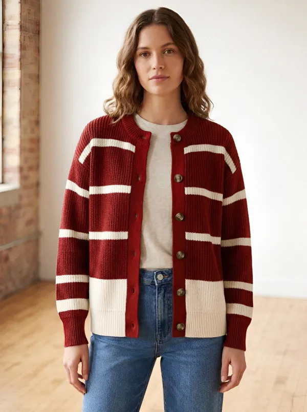 Classic Cardigan Rugby Striped Knit Cardigan