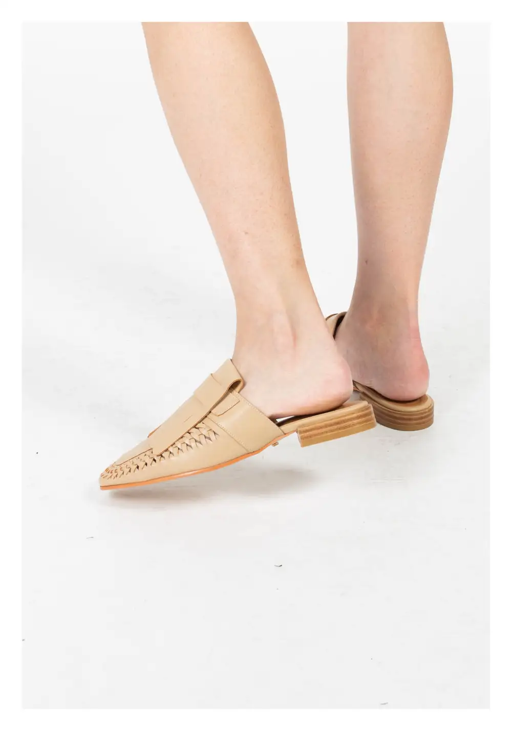 Understated Faux Leather Woven Fringe Detail Slip On Mules