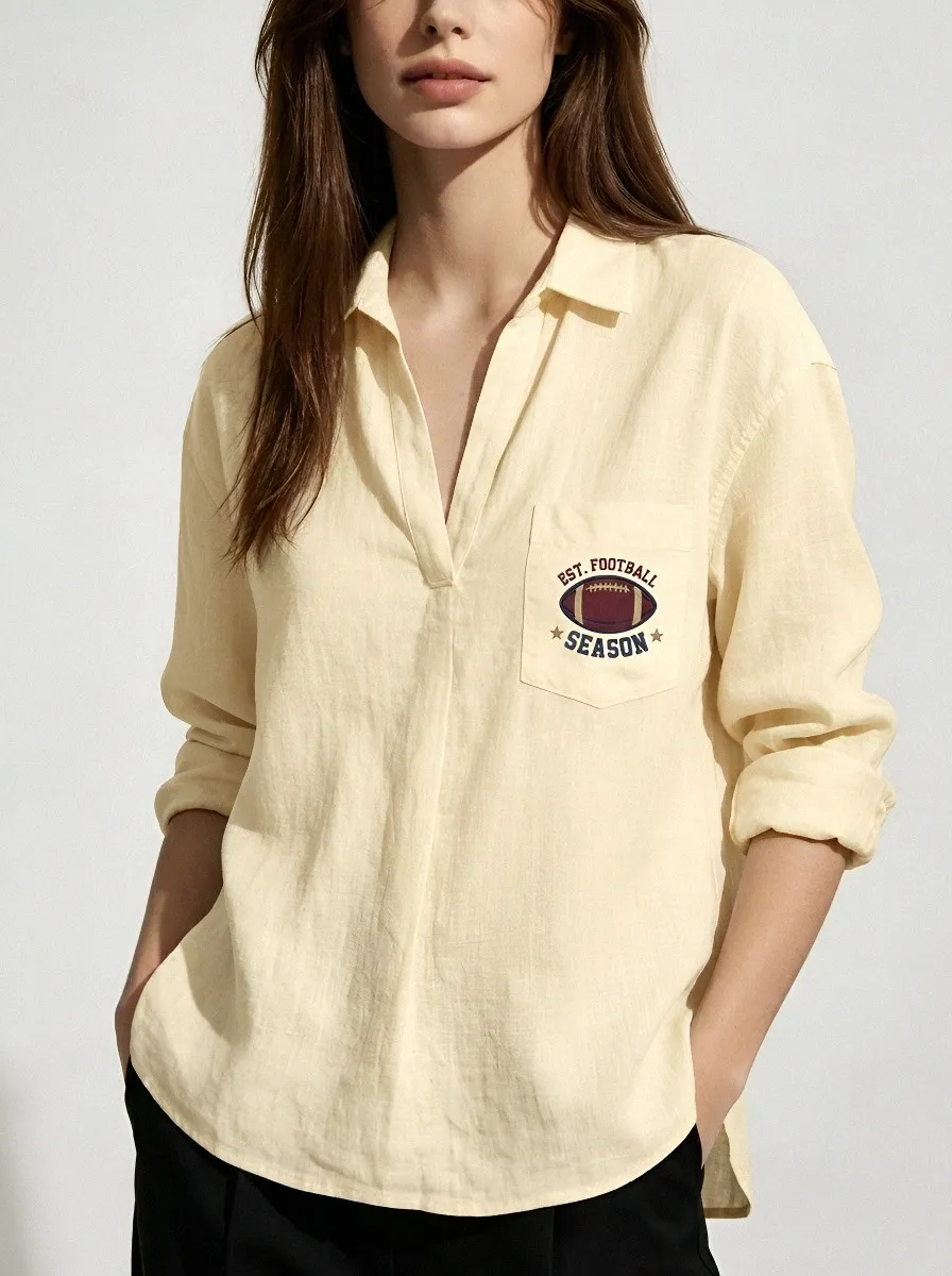 Women's Everyday Football Season American Football Printed Linen Shirt