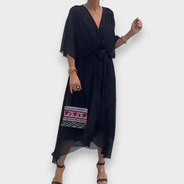 V-Neck Belted Casual Dress