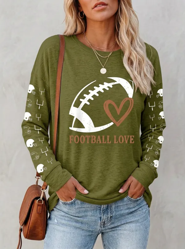 Women's Gridiron Heart Ball Crewneck Long Sleeve T-Shirt