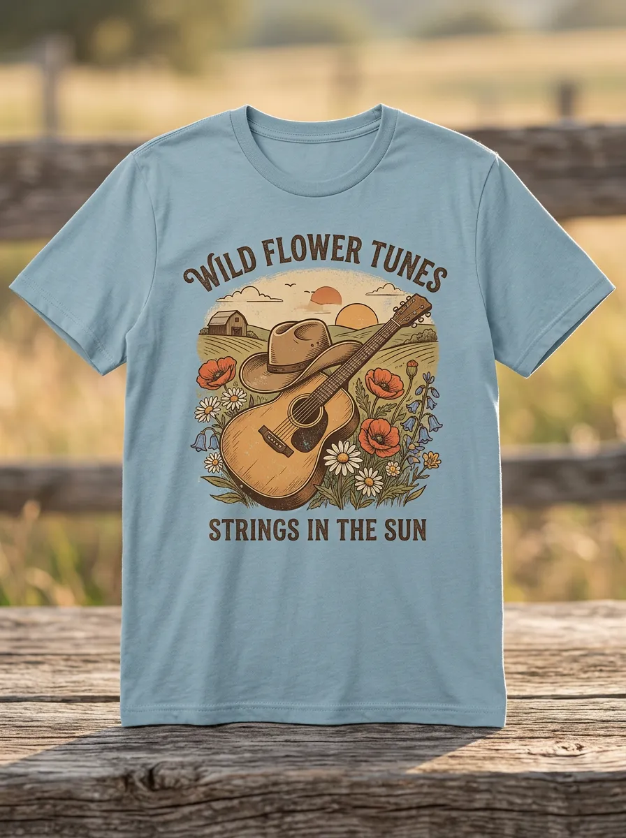 Cowboy Cowboy-Hat Wildflower Country Music Crewneck T-Shirt