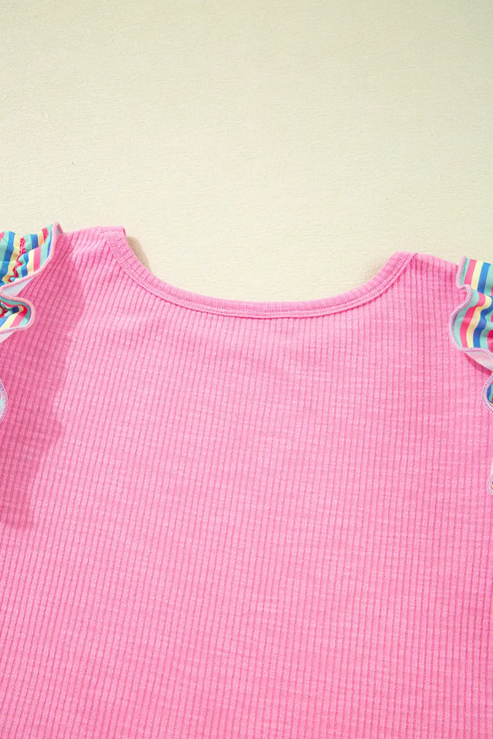 Striped Ruffled Ribbed Blouse