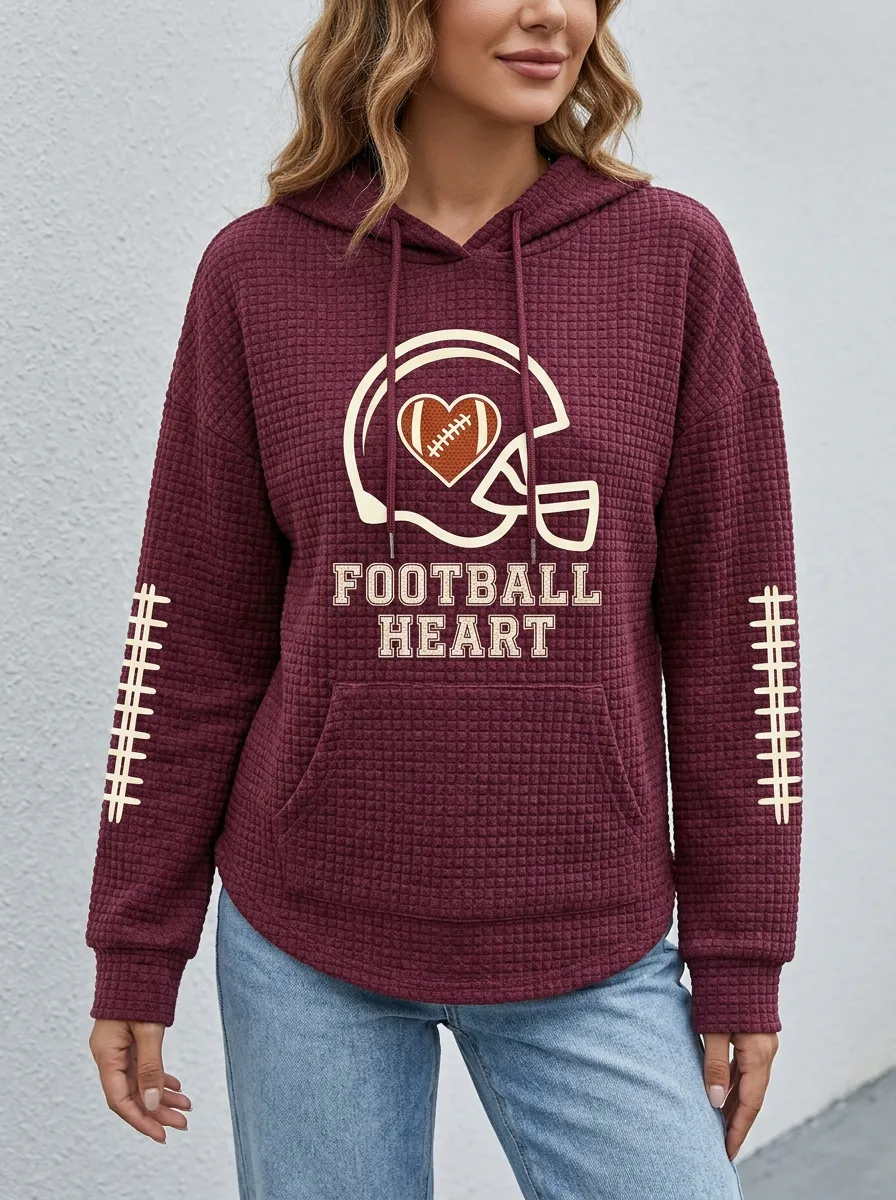 Women's Football Heart Helmet Sleeve Printed Hoodie