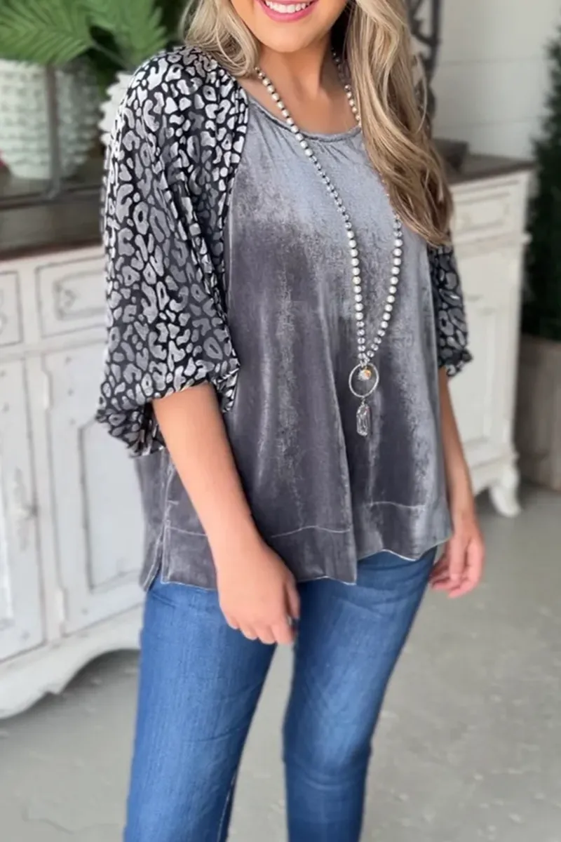 Leopard Print Lantern Sleeve Blouse