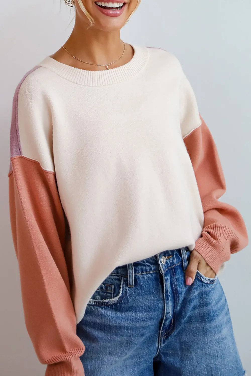 Cream Color Block Sweater