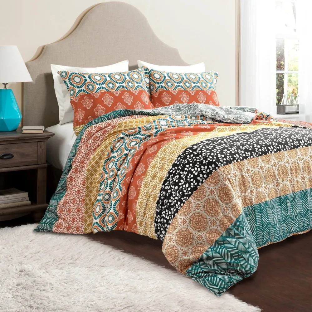 Cotton Striped Bohemian Reversible Duvet Cover Bedding Set