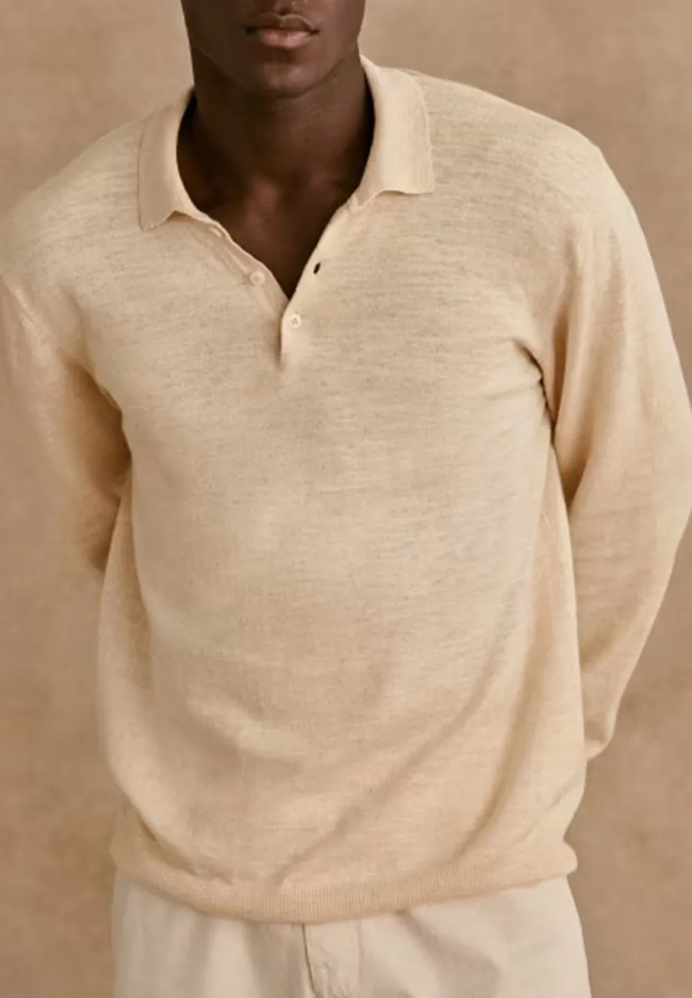 Beige Polo Collar Knit Pullover Sweater