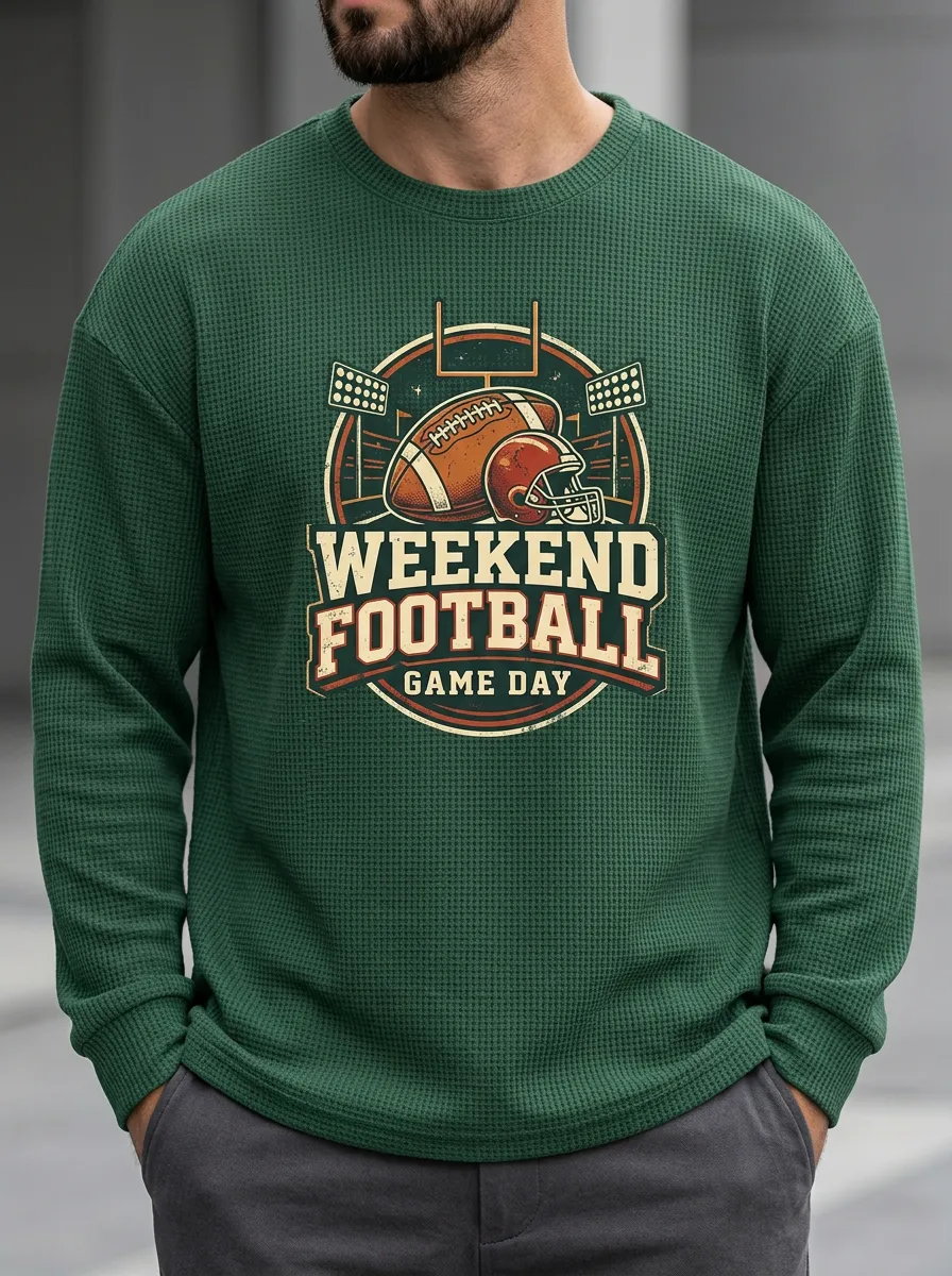 Men's American Football Weekend Game Day Printed Waffle Sweatshirt