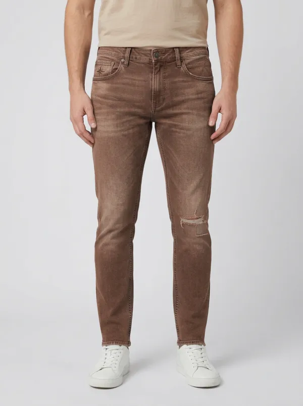 Men's Distressed Embroidered Slim-Fit Jeans