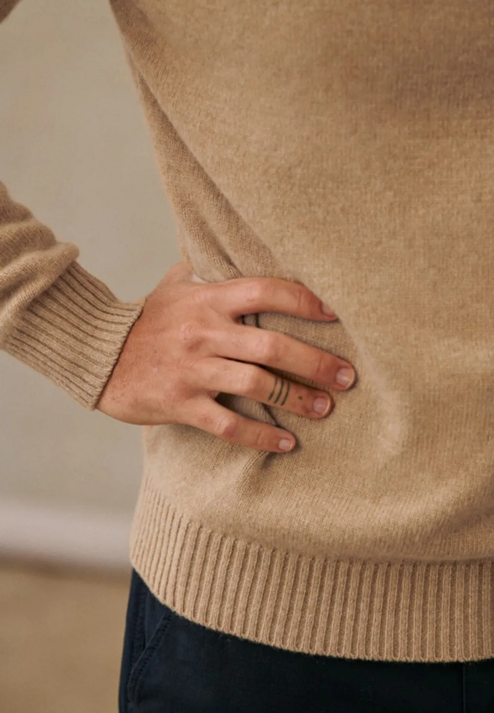 Light Beige Solid Knit Crew Neck Sweater
