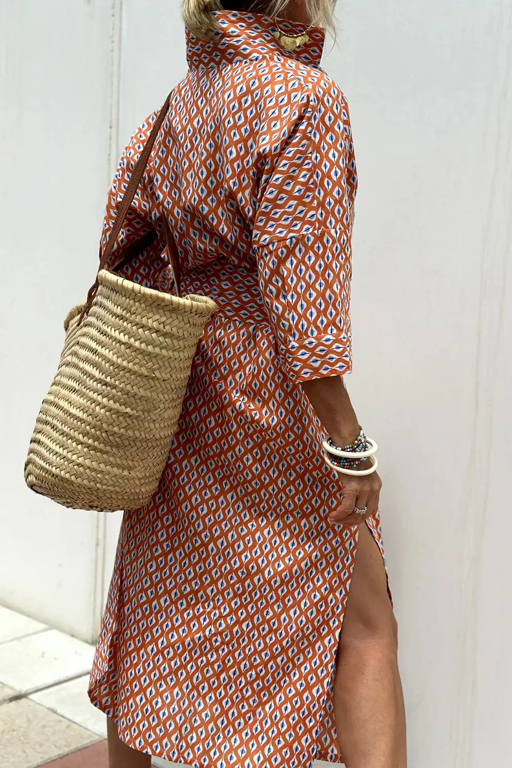 Three-Quarter-Sleeve Casual Dress