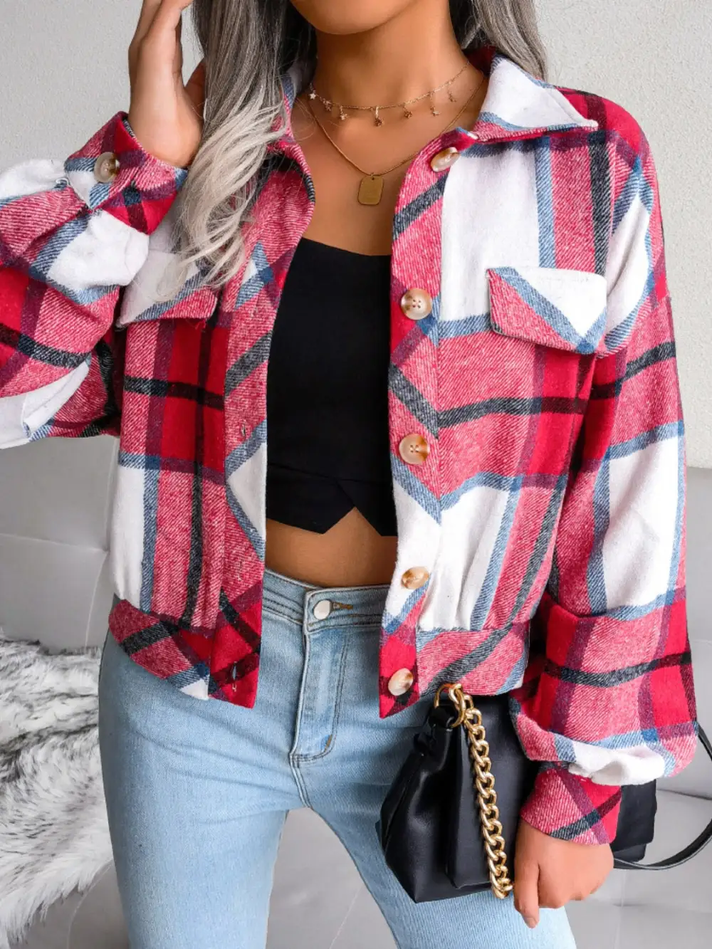 Collared Plaid Jacket