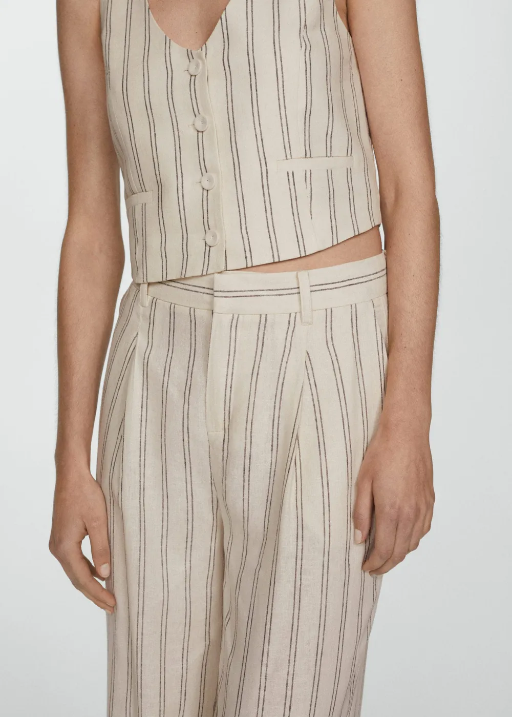 Striped Linen-Blend Pants