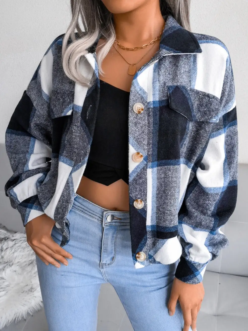 Collared Plaid Jacket
