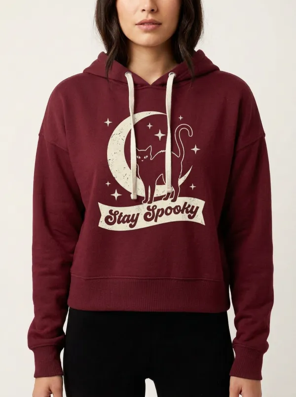 Women's Halloween Cat Moon Stay Spooky Printed Hoodie