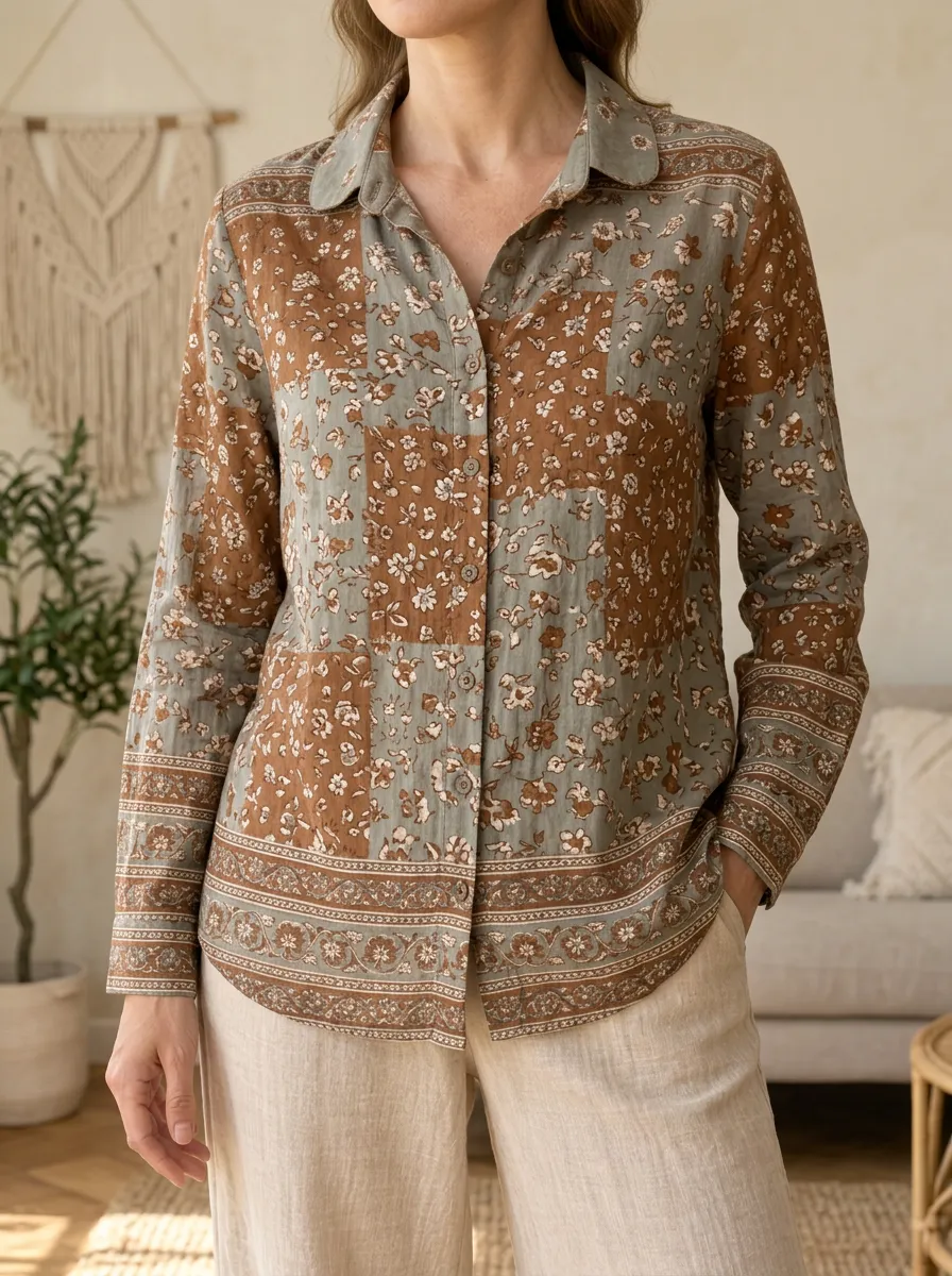 Women's Meadow Boho Floral Patchwork Shirt