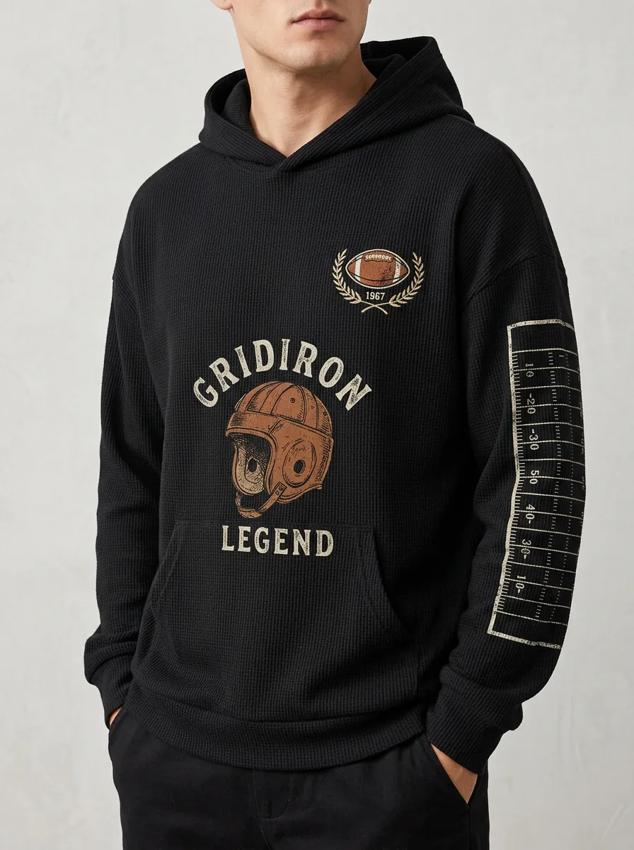 Men's American Football Gridiron Legend Helmet Printed Waffle Hoodie
