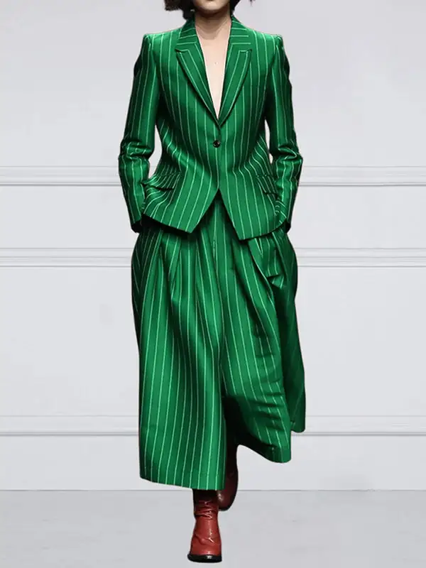 Long Sleeve Relaxed Striped Notched Collar Blazer