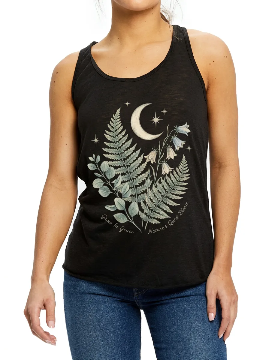 Women's Celestial Fern Moon Floral Printed Tank Top