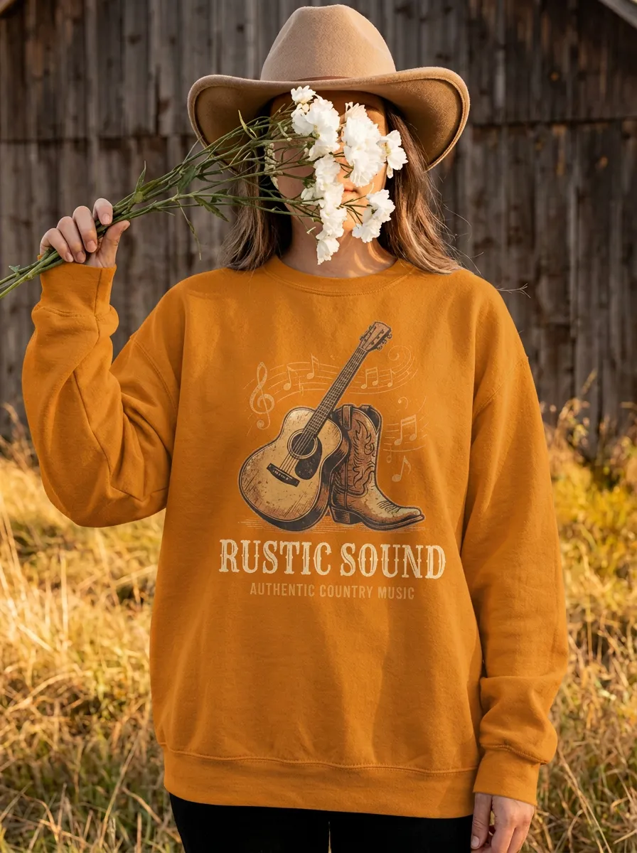 Nashville-Inspired Guitar Cowboy Country Music Crewneck Sweatshirt