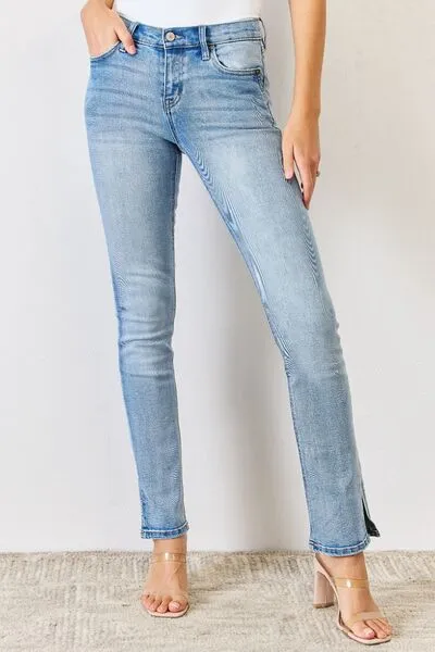 Mid Rise Slit Bootcut Denim Jeans