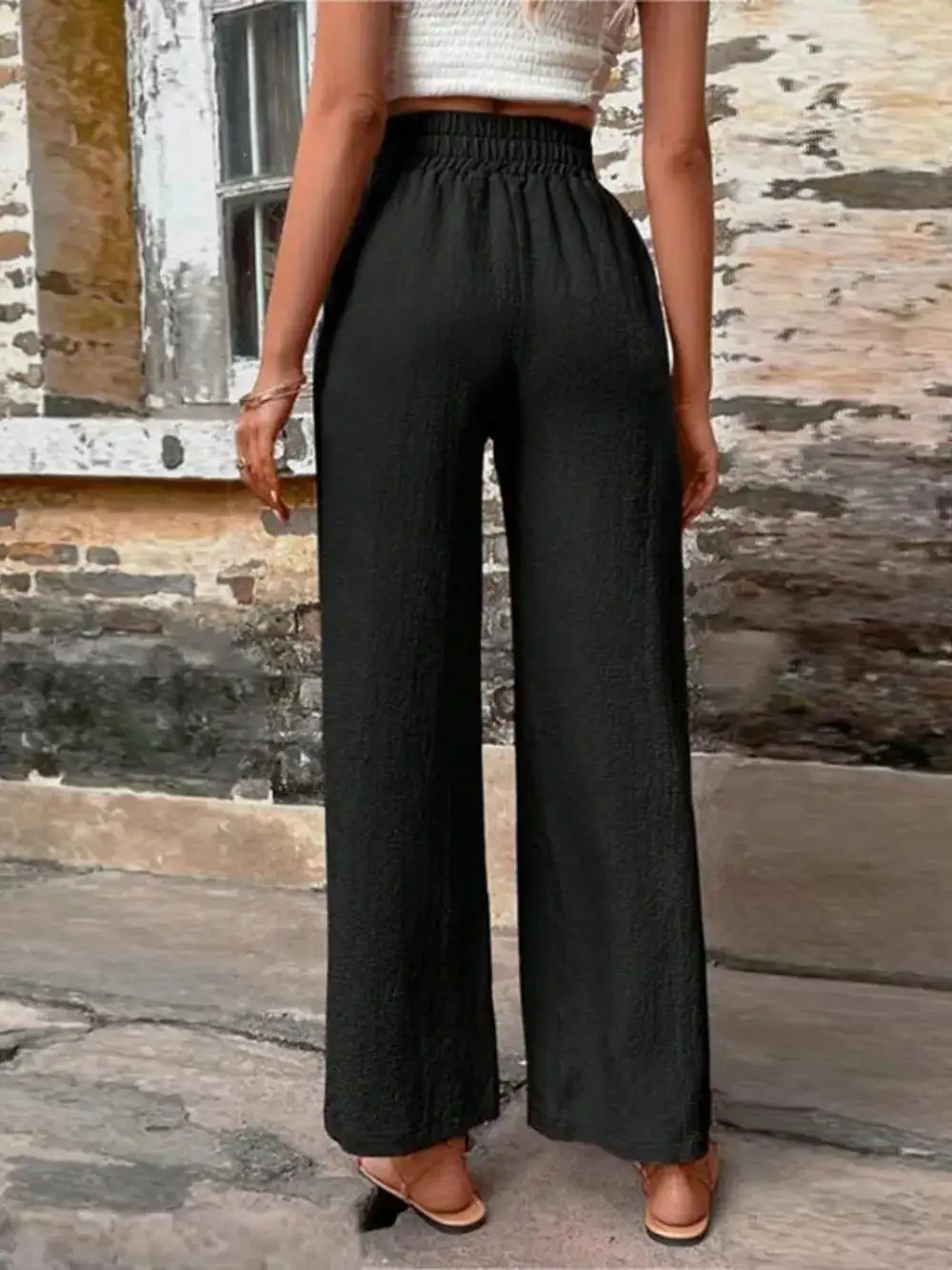 Wide Leg High Waist Tie Waist Pocketed Pants