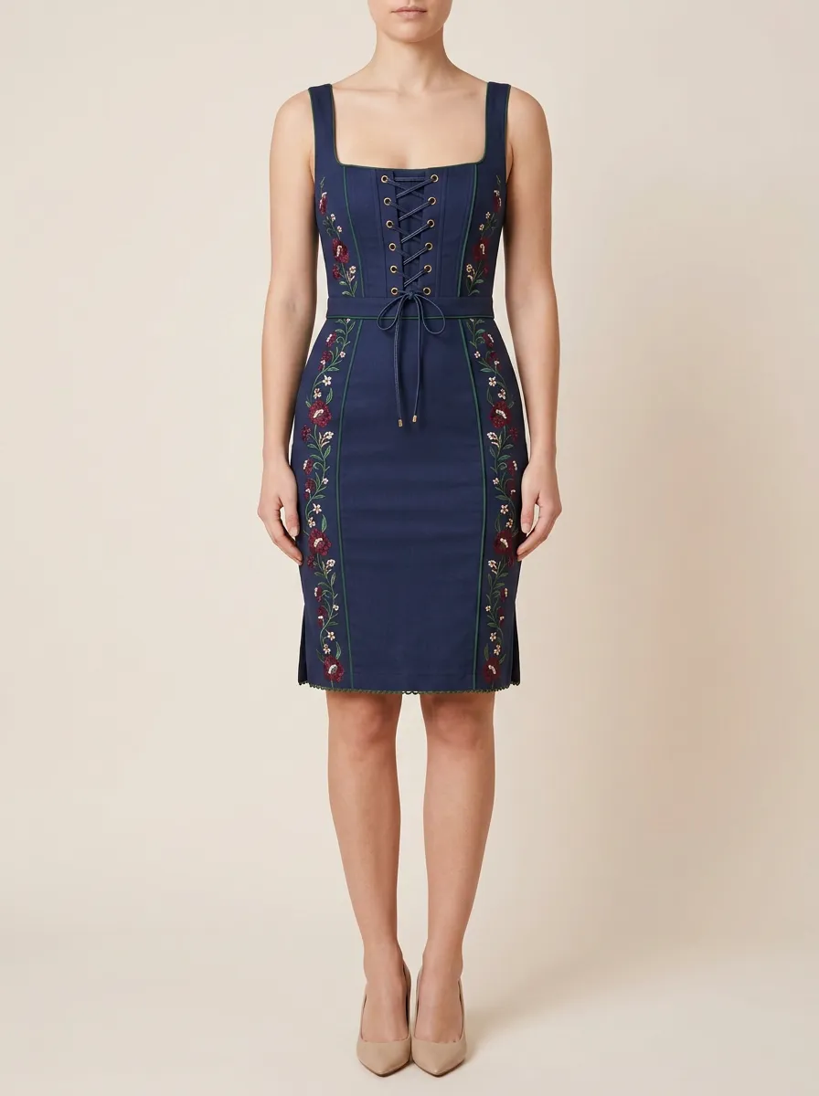 Women's Floral Lace-Up Heritage Fitted Dress
