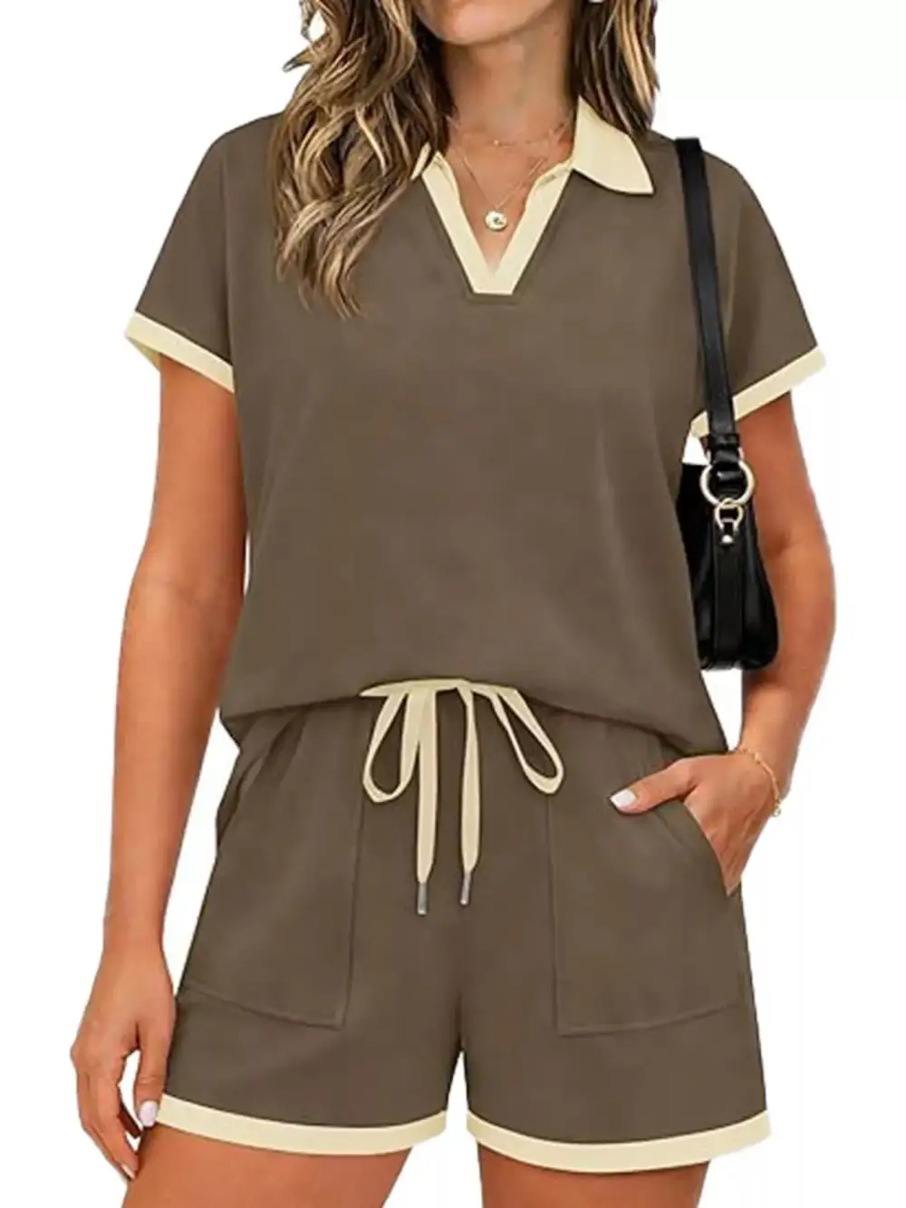Polo Collar Short Sleeve Top Shorts Set