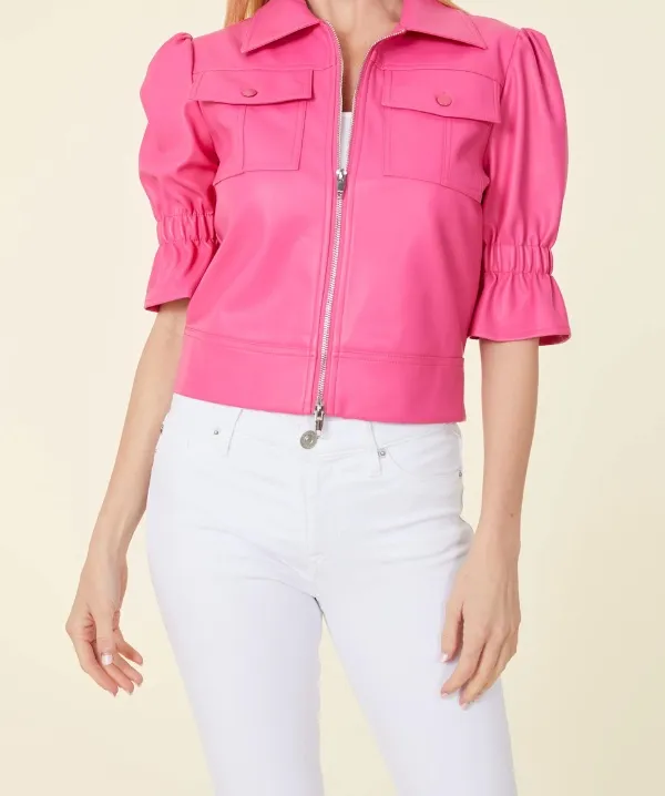 Leather Short Sleeve Double Zip Jacket