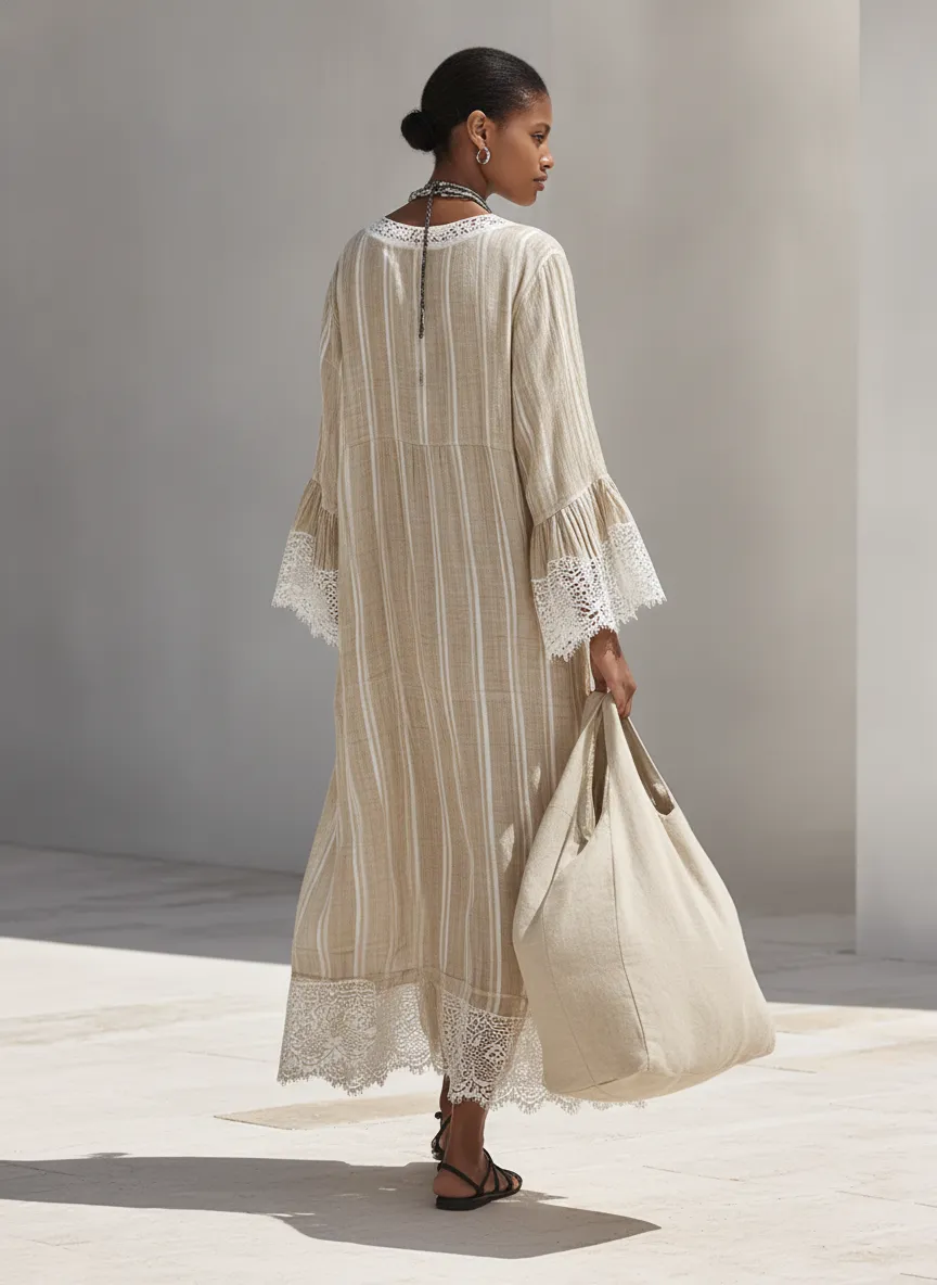 Lace Trim Stripe Maxi Dress